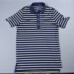 RLX Ralph Lauren Golf Polo Shirt Mens M Blue Gold Striped Short Sleeve Athletic